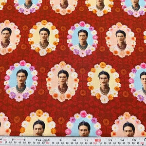Frida Kahlo 2019 Robert Kaufman Floral Portraits Cotton Fabric Remnant 15" x 43" - Picture 1 of 2