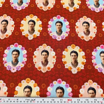 Frida Kahlo 2019 Robert Kaufman Floral Portraits Cotton Fabric Remnant 15" x 43" - Image 1 of 2