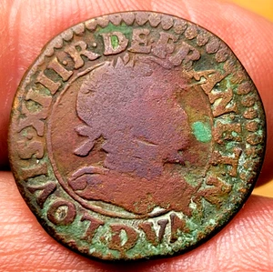 1624 ? MONEDA TESORO DOBLE TORNOIS COMERCIO PIEL CANADÁ Francia - Imagen 1 de 2