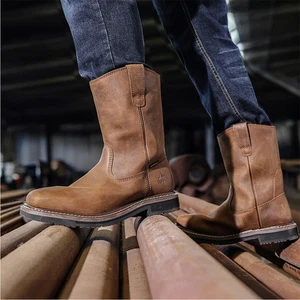Men's Steel Toe Boots Waterproof Farm Work Wellington Western Cowboy Boots - Picture 1 of 15