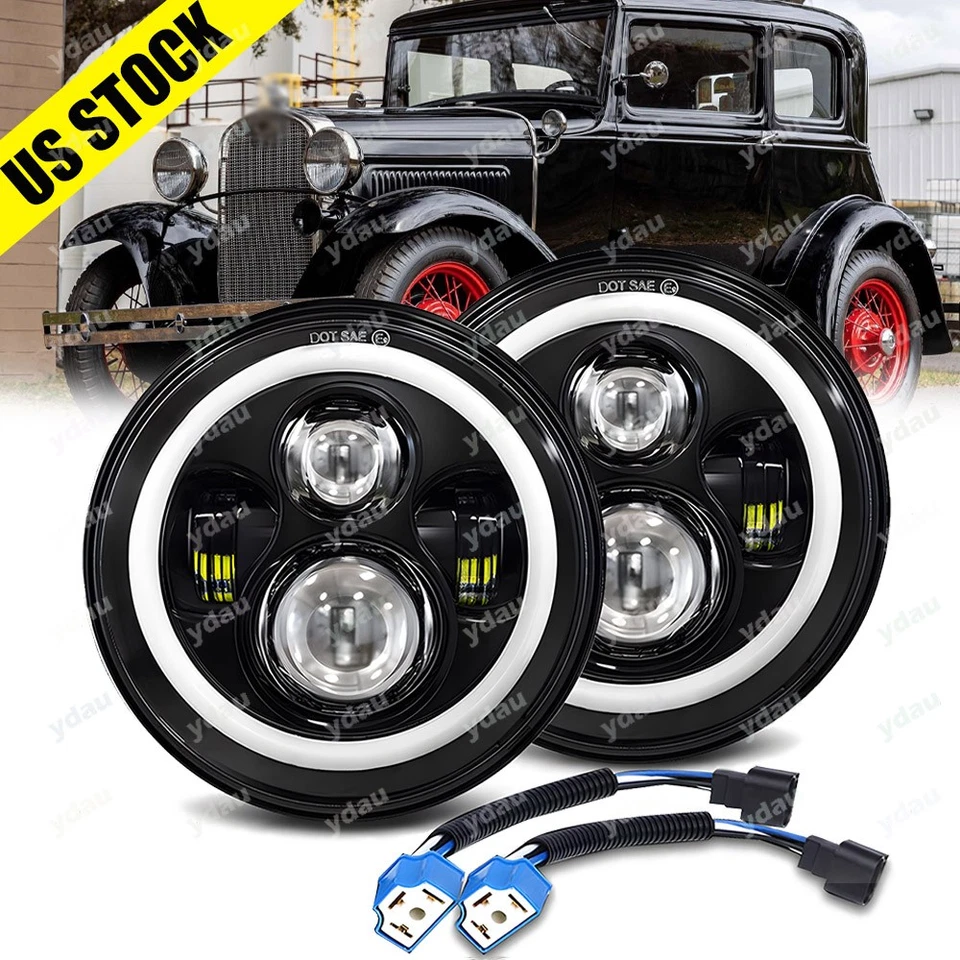 DOT 7" Inch Round LED Headlights Projector Hi/Lo Beam fit Ford Model A 1930 1931 Foto 1 de 4