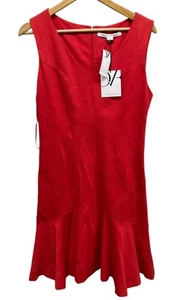 Diane Von Furstenberg Dress Women’s 10 Red Sleeveless Zip Stretch Sheath Carla - Picture 1 of 11
