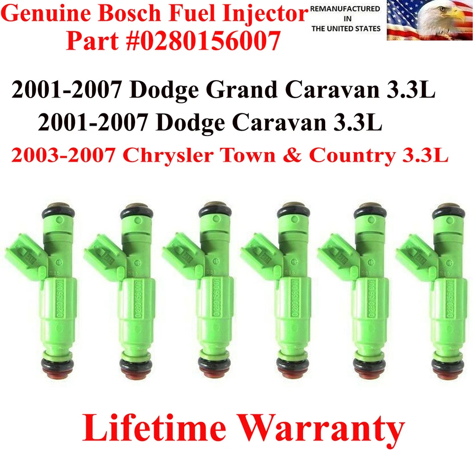6X OEM Bosch Fuel Injector 2003-2007 Chrysler Town & Country 3.3L #0280156007 - Image 1 of 1