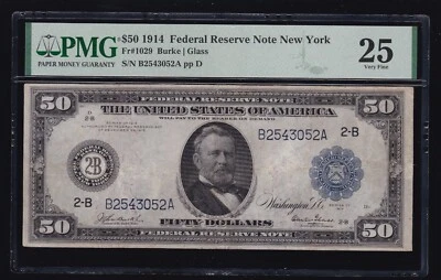 US 1914 $50 FRN New York  FR 1029 Burke Glass PMG 25 VF (052) - Image 1 of 2