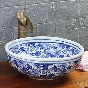 Vintage Blumenmuster Badezimmer Keramik Arbeitsplatte Waschbecken Waschbecken Schüssel Kasbah - Bild 1 von 23