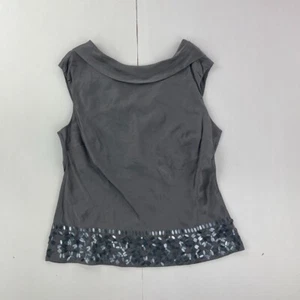 MONSOON Top 16 Grey Womens Vest Sleeveless Top Sequin Beaded 100% Silk - Picture 1 of 10