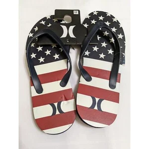 Hurley Men’s Sz 12 Flip Flop American USA Flag Sandals $42 New Nwt - Picture 1 of 2