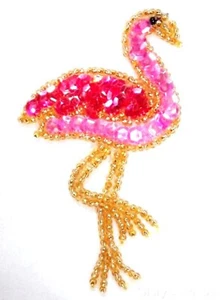 Parche de costura de lentejuelas Flamingo oro rosa parche para pájaros 3" 0045A - Imagen 1 de 2