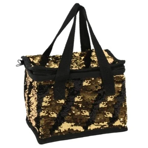 Wende-Lunch-Kühltaschen mit Pailletten - grün/silber, mattschwarz/grün, schwarz/gold - Bild 1 von 6