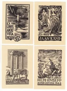 1942 ESTLAND Märt LAARMAN 4 Original Holzschnitt EX-LIBRIS Vintage BUCHPLATTEN Set - Bild 1 von 6