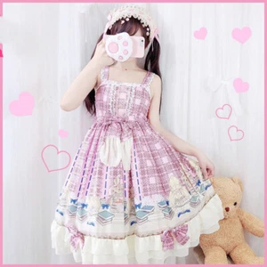 Vestido con lazo de encaje para mujeres dama niñas japonés con correa de lolita disfraz con disfraces azul retro - Imagen 1 de 8