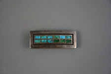 Old Pawn Zuni Sterling Silver Belt Buckle - Channel Inlay Turquoise - 1" x 3"
