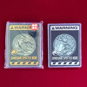 Jurassic World Dominion Medal A B Set of 2 Blue BETA GIGA T.REX Metal Coin Japan - Picture 1 of 6