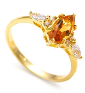 Natural Citrine Marquise Shape Ring 925 Sterling Silver Gold Plated Jewelry - Picture 1 of 10