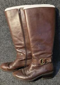 Lauren Ralph Lauren Micah Boots Women 7.5 Brown Tall Leather Riding Gold P8