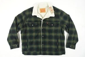 LEVIS A60300003 PLAID GREEN LARGE SHERPA RELAXED TRUCKER JACKET MENS NWT NEW - Picture 1 of 12