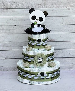 3 Tier Panda Diaper Cake Baby Shower Boy - Picture 1 of 2