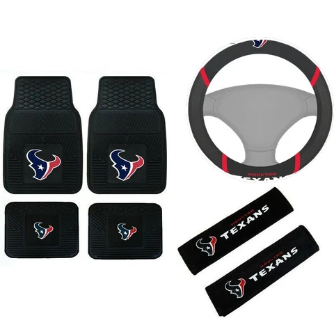 New NFL Houston Texans Car Truck Floor Mats Steering Wheel Cover Seat Belt Pads Cover