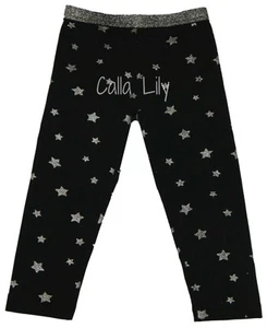 Girls Cropped Black w/ Silver Star-Print Leggings - Size 2T-6 - Picture 1 of 1