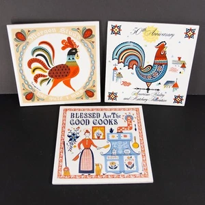 Vtg Lot of 3 Berggren Ceramic Tile Trivets Scandinavian Swedish Folk Art 6" x 6" - Picture 1 of 13