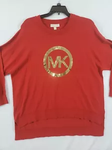 Michael Kors Woman's Crimson Long Sleeve Top with Gold Logo WH160824VE Size 2X - Picture 1 of 12