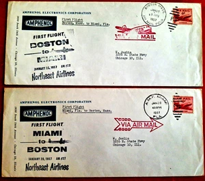 Northeast Airlines 2 1st Flight Covers Boston-Miami-Boston 20 de enero 1957 - Imagen 1 de 2