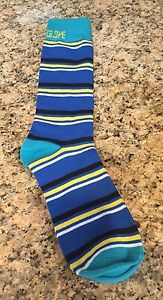 🐒 Body Glove Mens Crew Socks Fun Hot Athletic Black Blue Yellow Stripes L 🐒