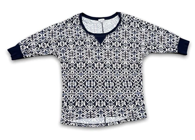 Blusa feminina esplêndida geométrica manga 1/2 tamanho pequeno S azul branco rosa - Imagem 1 de 4