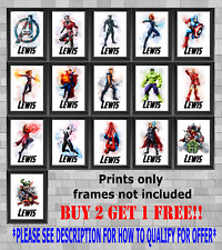 Personalised Marvel Avengers Superhero Kid's Bedroom Wall Poster Print  A5 A4 A3