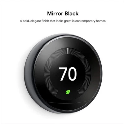 Google Nest Learning Smart Wifi Thermostat Mirror Black - Image 1 of 3