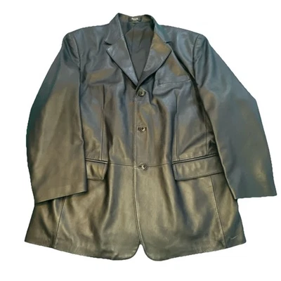 Chaqueta Blazer J. Ferrar Cuero Negro Liso Para Hombre Talla L Botón Traje Abrigo Usado en Excelente Condición! Foto 1 de 4