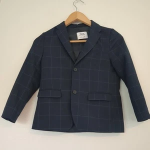 Zara Blazer Kids Boys Size 8 Tailor Fit Navy Check Preppy Formal Wedding - Picture 1 of 8