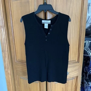 Vintage Nine & Company Knit Black Tank Top Women’s Medium Buttoned V-Neck - Picture 1 of 3