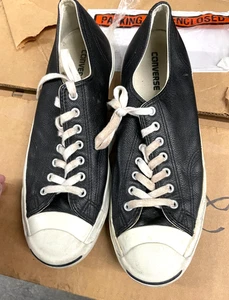 Converse Jack Purcell Shoes Black Leather Low Top Sneakers 1S962 Mens 11.5 - Picture 1 of 9