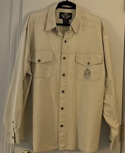 Harley Davidson beige besticktes Langarmhemd mit Knopfleiste Gr. XL *lesen - Bild 1 von 9