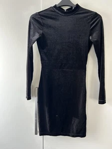 Ladies Black Velour H&M Divided Knee Length Dress Size 10 - Picture 1 of 4