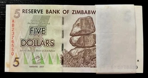 ZIMBABWE 5 DOLLARS P-66 2007 x 100 Pcs BUNDLE ELEPHANT UNC Trillion Series NOTE - Picture 1 of 6