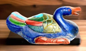 Vtg Hand Carved Wooden Asian Folk Art Multi-Color Folk Art Duck Decoy, 13" - Picture 1 of 10