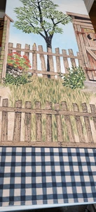 Linda Spivey Vintage Shower Curtain Outhouses His & Hers Country Rustic Checker - Picture 1 of 18