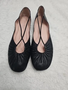 Taryn Rose Bryan  Black Metallic Strappy Leather Ballet Flat Shoes Sz 11 N - Picture 1 of 5