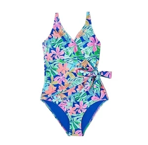 Members Mark Womens Size Small 4 6 One-Piece Swimsuit Wrap-Style Hawaiian Floral - Picture 1 of 12