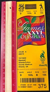 Olympiade-Ticket 1996 25. Juli Atlanta unbenutzt neuwertig *Baseball* 16 $ kostet JC M11 - Bild 1 von 2