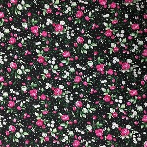1/2 M Floral Flower Polka Dot Toss Black Sewing Quilting Fabric Cotton - Picture 1 of 2