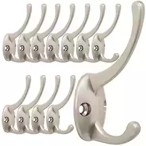12 Pack Silver Coat Hooks Wall Mounted with 24 Screws Retro Double Hooks Uti... - Picture 1 of 7