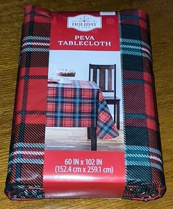 Holiday Time PEVA Tablecloth Red Plaid 60" X 102" Rectangle Polyester Backing - Picture 1 of 2