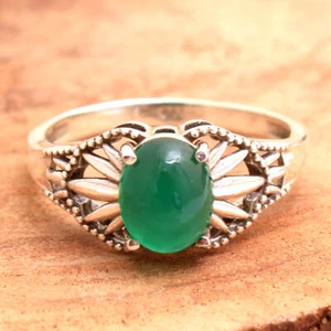 Green Onyx Gemstone 925 sterling Silver Jewelry Handmade Ring Size US 7.5 - Picture 1 of 2