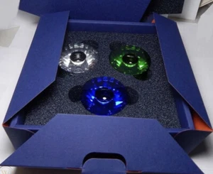 Juego de 3 Candelabros de Cristal Swarovski Trío Azul Verde Transparente Caja Original Austria - Imagen 1 de 4
