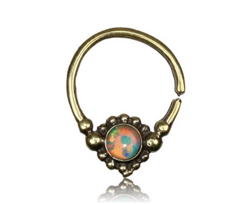 16G SEPTUM BRASS HANGING FAUX WHITE OPAL SMALL 9MM RING DIAMETER NOSE AFGHAN - Image 1 of 1