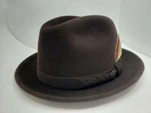 SOMBRERO DE TERCIOPELO DE PIEL BILTMORE WINDSOR FEDORA TERRA MARRÓN HECHO EN CANADÁ - Imagen 1 de 8