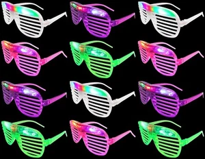 12 New Flashing LED Shutter Glasses Light Up Rave Slotted Party Glow Shades Fun - Picture 1 of 8